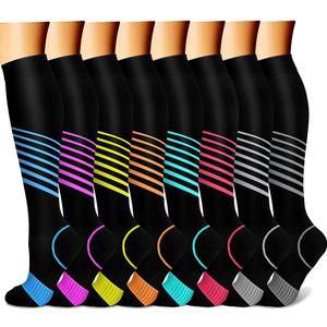 CHARMKING Compression Socks for Women & Men Circulation (8 Pairs) 15-20 mmHg is Best Support for Athletic Running,Hiking (Large-X-Large, 14 Red/Yellow/Blue/White/Blue)