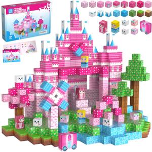150PCS Magnetic Blocks, Magnet Building Cube Toy, Build 3D Pink Princess Castle Set for Girls, Montessori Sensory Toys for Kids, STEM Educational Toys, Christmas, Children's Day Gift for Boys & Girls