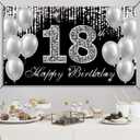 18th Birthday Banner Backdrop, Happy 18th Birthday Decorations for Boys Girls, Black Silver 18 Year Old Birthday Party Yard Sign Photo Props Decorations Supplies for Men Women, Fabric
