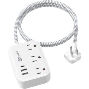 Flat Plug Power Strip with USB Ports, Flat Extension Cord 3FT with 3 AC Outlets 3 USB Ports, Short Extension Cord Outlet Splitter with No Surge Protector for Cruise Ship, Dorm Room Travel Essentials