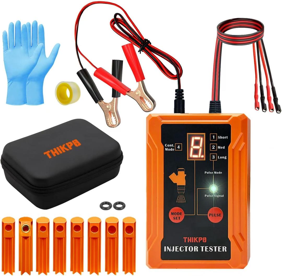 THIKPO Universal Fuel Injector Tester and Cleaner Tool Kit, DIY Cleaning Tool Kit, 8 Pulse Modes, 4 Wire Dual Channel for 2 Fuel Injectors, 8 Size Cleaning Adapters, 12V/5V Output Power