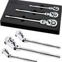 3-Piece Flex-Head Ratchet Set, 1/4", 3/8", 1/2" Drive Ratchet, 72-Tooth with Quick-Release Reversible Design, Chrome Alloy Made, Fully Polished, with EVA Foam
