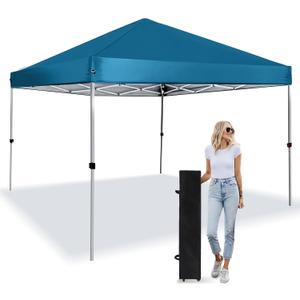 Pop Up Canopy 8X8 FT,Portable Sun Instant Shelter w/Backpack Bag,Waterproof,Adjustable Straight Leg Heights Canopies,Outdoor Tents for Parties,Camping,Commercial Event,Lake Blue