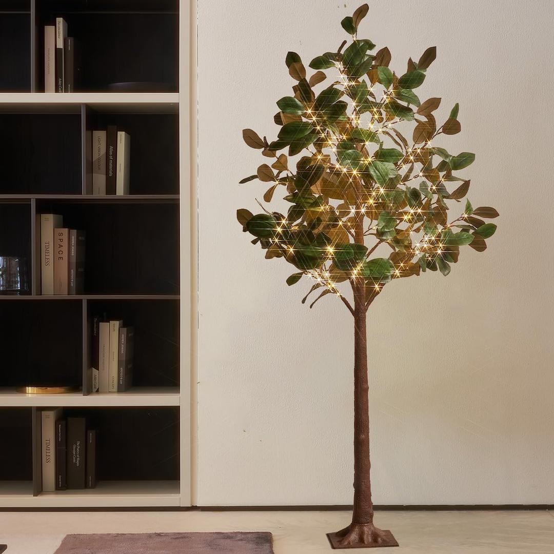 Fudios Artificial Tree Lights with Magnolia Leaves 6FT 280 LED, Lighted Faux Plant Trees for Holiday Spring Decoration
