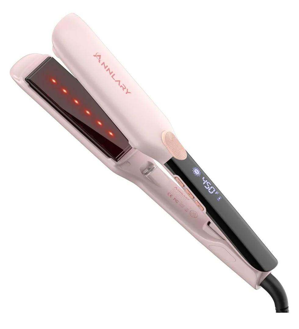 Hair Straightener, 1.75 Inch Flat Iron with Infrared and Ionic Technology, Titanium Plate with Ceramic Coating Dual Voltage Straightener with Heat-Resistant Silicone for All Hair Types