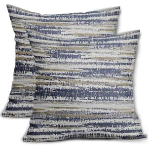 Blue Grey Gray Pillow Covers 18x18 Set of 2 Abstract Striped Pattern Decorative Outdoor Pillowcases Farmhouse Throw Cushion Case Couch Sofa Bed Decor