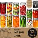 CycleMore Mason Jars Bundle, 12 Pack J Canning Jars With Bands and Lids, Ideal for Jam, Honey, Wedding/Shower Favors, DIY & Oats - 32 OZ x 4, 24 OZ x 4, 16 OZ x 4