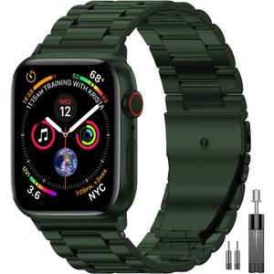 EPULY Stainless Steel Apple Watch Band, 42mm-49mm Compatible, Adjustable Length, Easy Installation, Luxury Design (45mm 44mm 42mm 49mm 46mm(series 10), Jade Green)