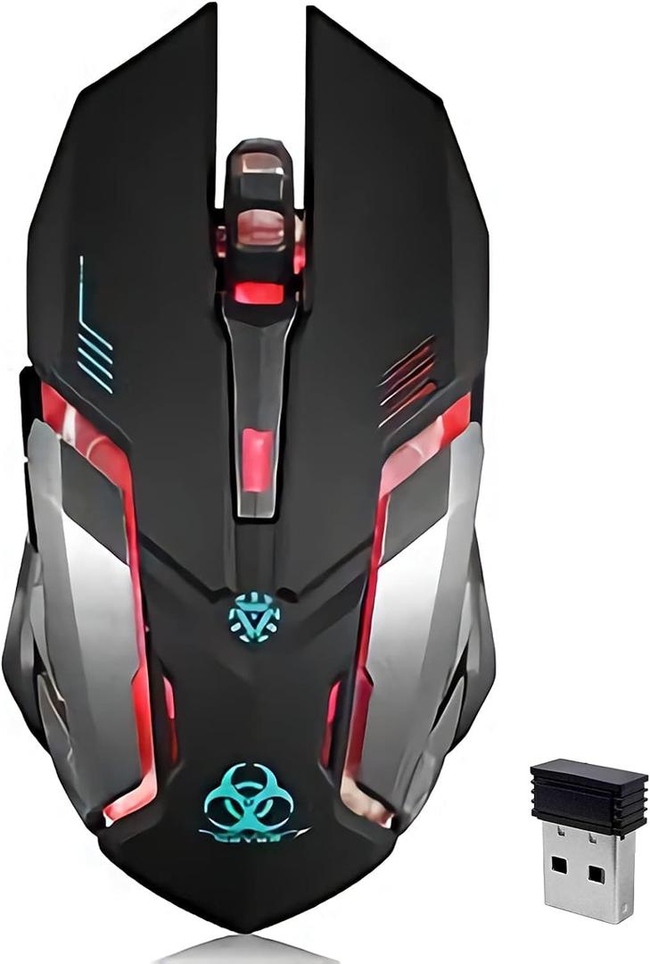 VEGCOO Wireless Gaming Mouse, C8 Silent Click Wireless Rechargeable Mouse with Colorful LED Lights and 3 Level DPI 400mah Lithium Battery for Laptop and Computer (Black)