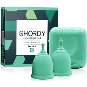 SHORDY Reusable Menstrual Cup (Small) Set of 2 with Mini Box, 100% Soft Silicone, Coupe Menstruelle, Safe Period Cup, Light Flow Kit, Feminine Hygiene, Tampons, Pads & Disc Alternative