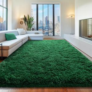 8x10 Area Rugs for Living Room, Green Fluffy Shaggy Rug Soft Carpets, Big Rugs for Bedroom Nursery Kids Room Dorm Home Decor Aesthetic, Dark Green