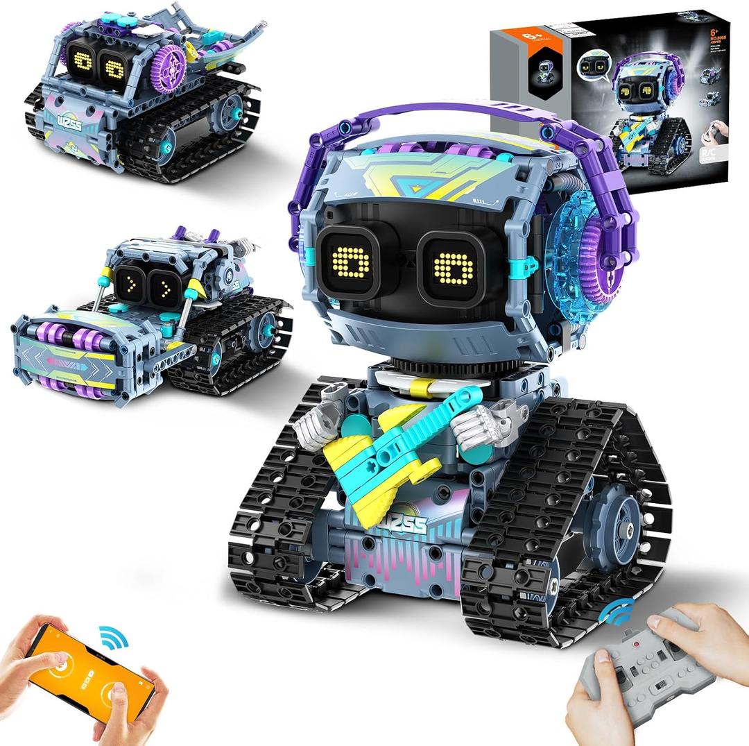 STEM Robot Building Kit, 3 in1 Remote & App-Controlled Robotic Toys, Robot Building Blocks Set with LED Eyes & Sound, Christmas Birthday Gifts for Boys Girls Age 6 7 8 9 10 11 12+ Year Old (433 Pcs) (Blue)