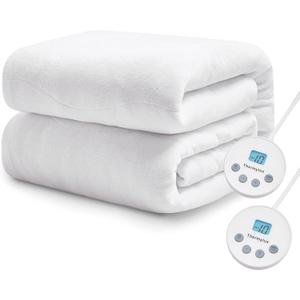 Thermylux Electric Mattress Pad Queen Size Quilted Wave 10 Heat Settings & Dual Control with 12 Hour Auto Off,Deep Pocket Fits up to 18",Coral Fleece Bed Warmer,ETL Certified Machine Washable,60"x80"