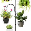 Blulu 34-55 Inch Adjustable Black Iron Shepherd Hook with Base Indoor Outdoor Hanging Plant Stand Wind Chime Stand Bird Feeder Flower Basket for Garden Plants Weddings Event Home Christmas Decor