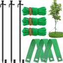 Tree Stakes, 3 Pcs 15.8 Inch Heavy Duty Steel Stakes and Supports Kit for Leaning Young Trees Straightening Against Strong Wind Bad Weather, 3 Pcs Support Straps and 13.2ft Ropes for Anchoring