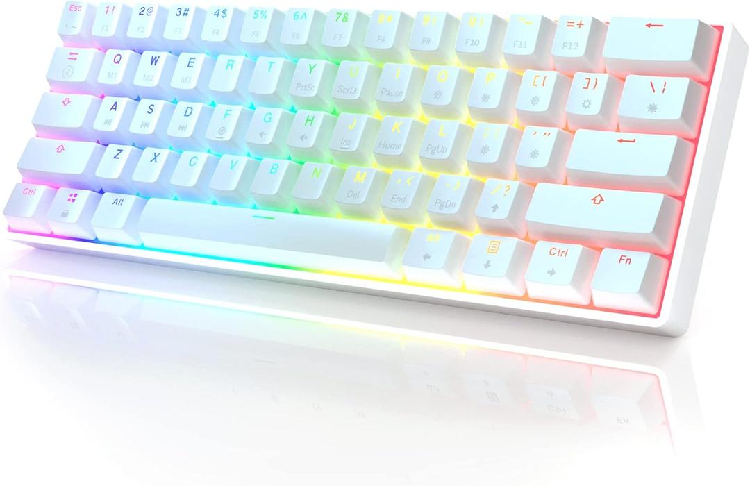 HK GAMING GK61 Mechanical Gaming Keyboard - 61 Keys Multi Color RGB Illuminated LED Backlit Wired Programmable for PC/Mac Gamer (Gateron Optical Silver, White)