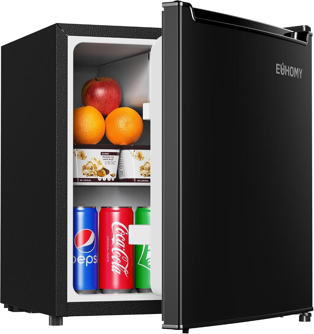EUHOMY 1.7 Cu.Ft Mini Fridge, Reversible Door Compact Refrigerator, Black