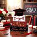 Cinnvoice 4 Pcs Graduation Table Decor 2026 Congrats Grad Centerpiece Class of 2026 Wood Sign Graduation Tiered Tray Decor Farmhouse Congratulate Gifts for Home Shelf Party Decorations(Black Maroon)
