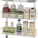 4 Tier Magnetic Spice Rack | Strongly Magnetic Spice Shelf with Utility Hooks | Refrigerator Spice Storage | Kitchen Storage Rack for Placing Seasoning Bottles, Plastic Wraps or Garbage Bags (White)