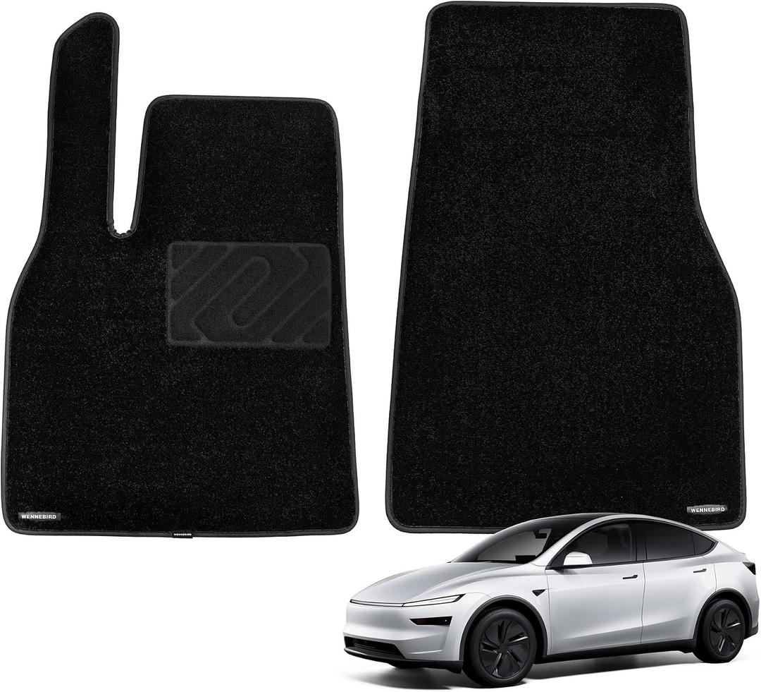 WENNEBIRD Superior Carpet Front Row Floor Mats for 2025-2026 Tesla Model Y (Juniper), 0.6-Inch Ultra-Thick, Noise-Reducing, All-Weather Waterproof Anti-Slip 2-Pc Set