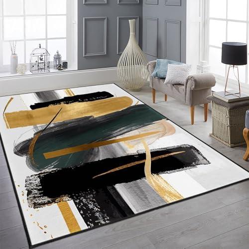 9CH Fashion Modern Area Rug 7' X 5', Abstract Art Painted Black White Gold Foil Modern Artwork Area Rug Non-Slip Carpet for Living Room Bedroom Dining Room