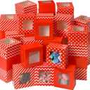 100 Pcs Valentine's Day Cookie Boxes for Gift Giving 4 x 4 x 2.5 Inch Small Red and White Bakery Treat Boxes with Window for Holiday Party Dessert Candy Pastry Cupcake Donut Packaging