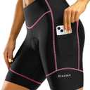 Padded Bike Shorts for Women High Waisted 4D Padding Cycling Bicycle Road Biking Shorts with Pockets (Medium, Black/Pink)