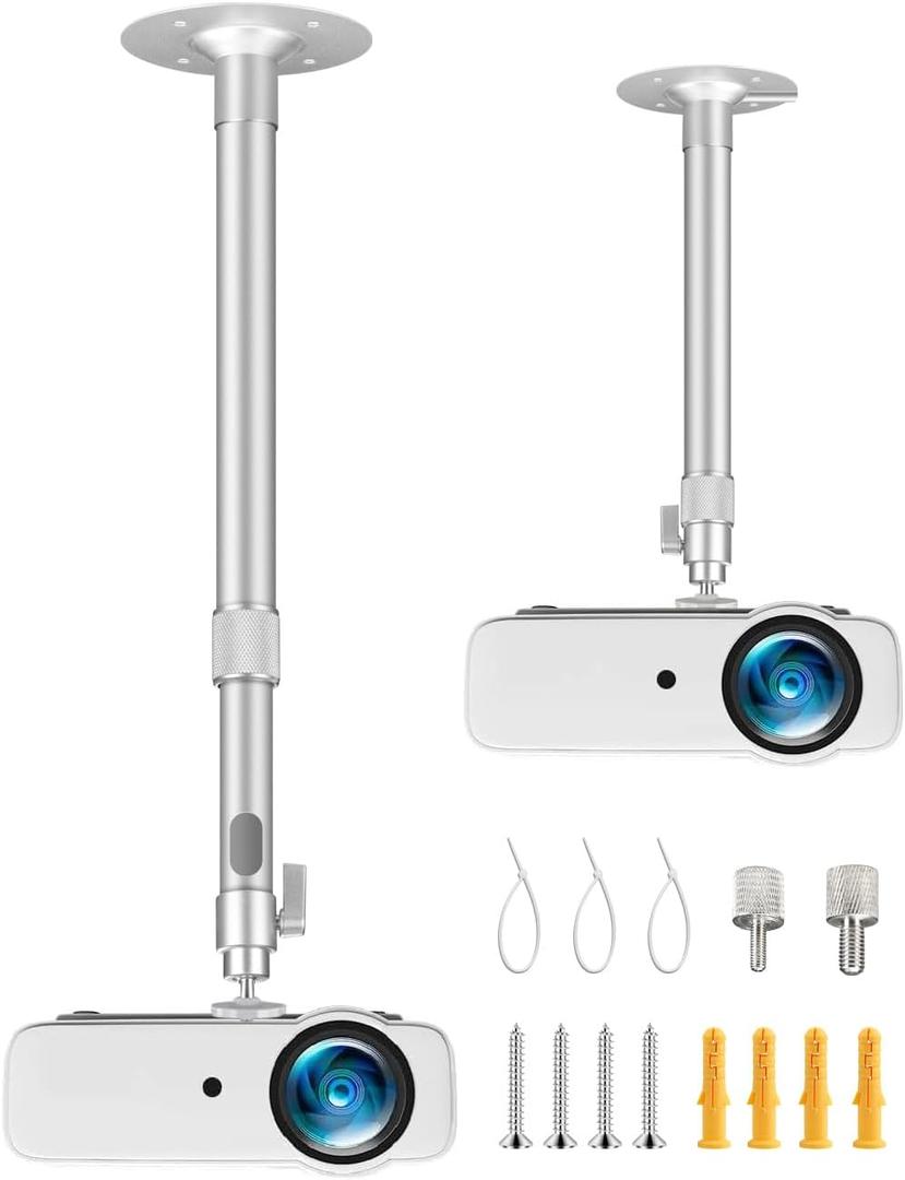 2-Be-Best Projector Mount,14-24in / 37-62cm Projector Ceiling Mount Extendable Ceiling Projectors Mounts Adjustable Angle 360 Rotation Drop Ceiling Projectors Mounts Silver