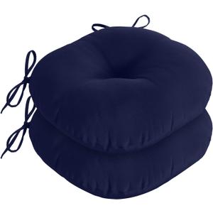 downluxe Bistro Chair Cushions for Patio Furniture, Water-Resistant Round Outdoor Chair Cushions Set of 2 with Non-Slip Ties, 15" x 15", Navy