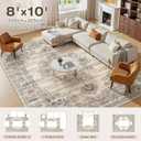 Washable 8x10 Area Rug for Living Room & Dining Room - Large Vintage Farmhouse Soft Carpet with Non-Slip Backing, Stain Resistant Low-Pile Indoor Rug for Home Office, Kid & Pet Friendy -Beige