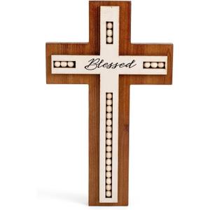 OKSQW Wall Wooden Cross Christians Cross Spiritual Religious Gifts With Hook on Hanging Wall Or Table With Blessed and Wood Bead for Church Home Room Decoration for Christmas
