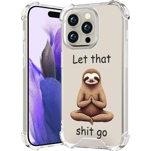 Compatible with iPhone 15 Pro Max Case Clear Cute for Women - Rugged Phone Cases Funda Protector Cover Skin (Brown Bradypod Sloth Meditating)