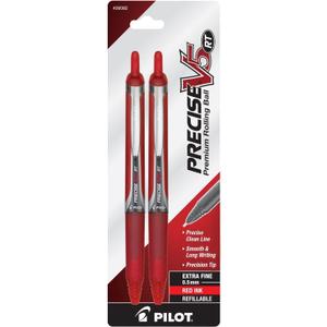 PILOT Precise V5 RT Refillable & Retractable Liquid Ink Rolling Ball Pens, Extra Fine Point (0.5mm) Red Ink, Pack of 2 (26082)