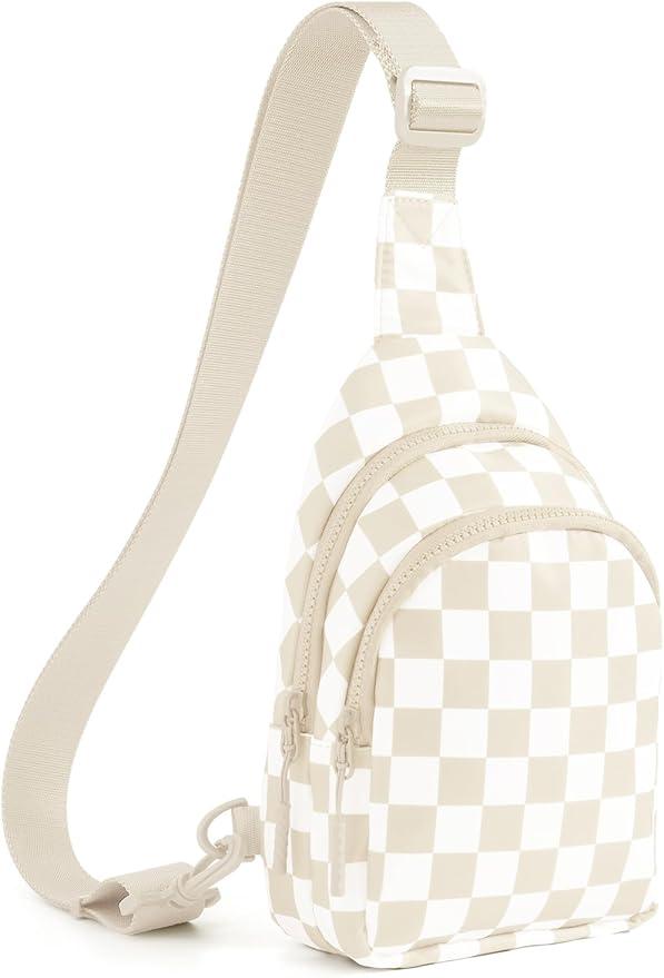 Checkered Women's Sling Bag - Stylish Small Backpack Crossbody Chest Bag & Fanny Pack Purse