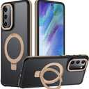Mondelete for Samsung Galaxy S21 FE Case, Magnetic Adjustable Ring Stand [Fit for Magsafe], [Military-Grade Shockproof Protection] Phone Case with Kickstand&Ring Holder (Desert Gold)