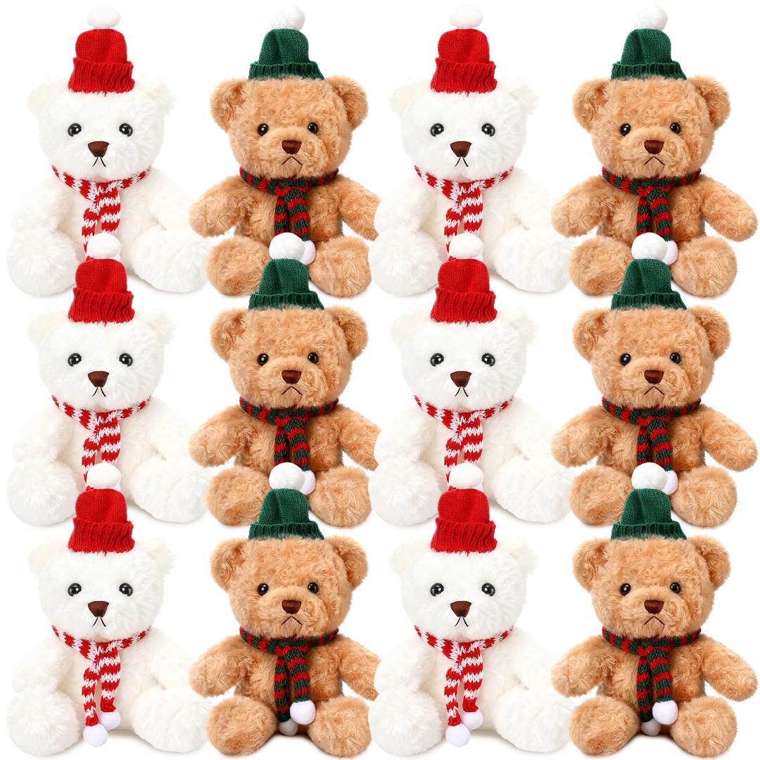 Hungdao 12 Pcs Valentine Bear Stuffed Animal Plush Toys Bulk 9.84 Inch Small Cute Bear with Heart Adult Gifts for Girlfriend Birthday Party Wedding Mother's Day