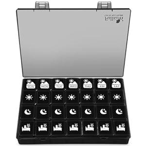 Fullicon Extra Large Weekly Pill Organizer 4 Times a Day, XL Large Pill Box, 7 Day Medicine Organizer, Pill case for Vitamin/ Fish Oil/ Supplements (Black)