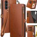 XcaseBar for Samsung Galaxy A14 5G Wallet case with Zipper Credit Card Holder RFID Blocking, Flip Folio Book PU Leather Phone case Shockproof Cover Women Men for Samsung A14 case Light Brown