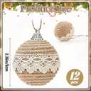 12 Pcs Boho Christmas Balls Ornament, 2.36 Inch Lace Burlap Farmhouse Jute Rope Hanging Balls, Burlap Neutral Rustic Decorations Balls for Home Xmas Tree Wreath Garland Wedding Home