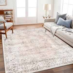 Area Rug 6'x9' Washable Vintage Traditional Floor Cover Thin Retro Kitchen Indoor Distressed Non Slip Carpet for Living Room Bedroom Dining Room