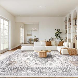 AMADA HOMEFURNISHING 8x10 Area Rugs, Low-Profile Large Washable Area Rug with Non-Slip Backing & Durable Edge Binding, Vintage Rugs for Living Room, Bedroom, Dinning Room (8'x10', Taupe)