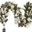 LinTimes Christmas Garland with 20 LED Lights, 6 FT Pre-lit Silver White Xmas Garland with Bow-Knot Ball Ornaments, Battery Operated Garland with Timer for Mantle Staircase Table Decoration