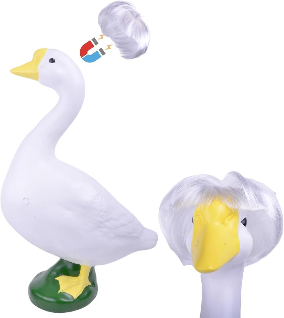 21" Cement Porch Goose Statue with magenetic Wig for Free New Home Gift for Outdoor Decorative Figurine for Garden, Patio, or Entryway Accent (21" Statue with Wig)