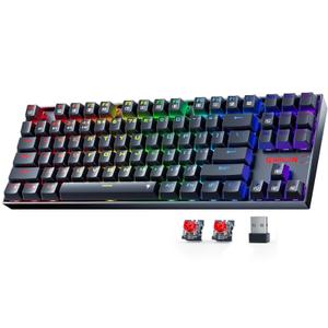 Redragon Wireless Gaming Keyboard, BT/2.4Ghz Tri-Mode Mechanical Keyboard with Aluminum Pannel, Hot-Swap Red Switch, Programmable 87 Keys TKL, LED Rainbow Backlit - K552-KRS (Black) Redragon Wireless Gaming Keyboard, BT/2.4Ghz Tri-Mode Mechanical Keyboard with Aluminum Pannel, Hot-Swap Red Switch, Programmable 87 Keys TKL, LED Rainbow Backlit - K552-KRS (Black)