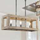 Wood Chandelier, 3 Light Farmhouse Chandelier Light Fixtures, Rectangle Island Lighting for Kitchen Dining Room