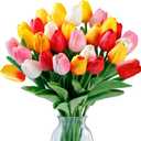 Sggvecsy 15 Pcs Fake Tulips Artificial Flowers Real Touch PU Faux Flowers Tulip Stems for Wedding Spring Bouquet Floral Arrangement Home Party Office Decorations for Mother's Day (Multi Colors) (15 Pcs, Mixed 1)