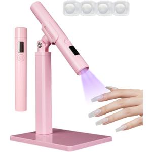 Mini UV Light for NailsHandheld LED Flash Cure Lamp for Gel X Polish, Portable Uv Pen Light for Single Finger,Nail Curing Lamp with Stand for Starter Salon DIY or Home Manicure (Pink, Mini)