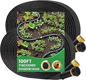 MIXC 2026 Thickened Flat Soaker Hose 100Ft with Copper Joint, Saving 80% Water, Aluminum Seal, 1mm Hose, 360Â°Swival Handle, Hole Pressure Relief Gasket, Drip Kit for Vegetable Garden, Lawn, Flower Bed