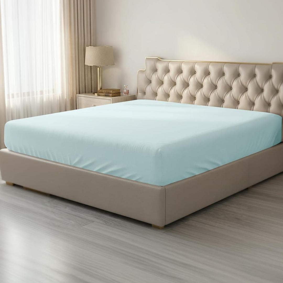 HBHLFZ Twin Fitted Sheet Only, Soft Breathable Bottom Sheet - 39"x75" Deep Pockets Twin Size Fitted Sheet - All Around Stretch Fit, Wrinkle Resistant, Colorfast - Easy Care, Light Blue