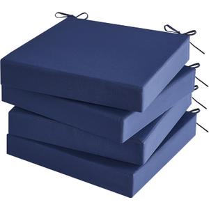 Outdoor Chair Cushions Set of 4 for Outdoor Patio Furniture, Waterproof Patio Seat Cushions with Handle & Ties, 3 Year Color Fastness Square Garden Sofa Couch Pads, 19" x 19" x 3", Navy Blue